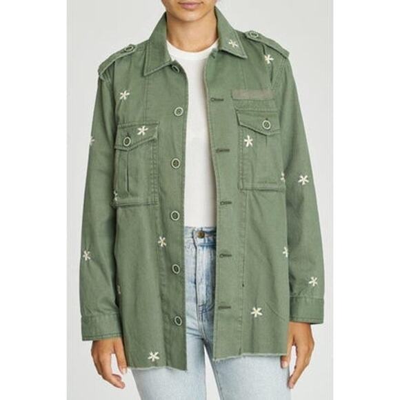 NWOT Pistola Camilo Army Green Utility Jacket with Embroidered Flowers Size Med - Picture 1 of 4